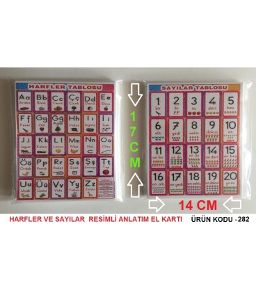 HARFLER VE SAYILAR RESİMLİ EL KARTI 17X14 CM
