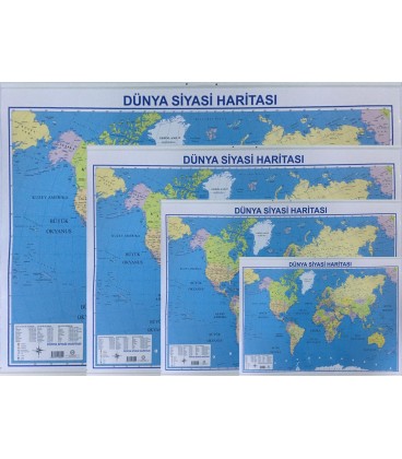 DÜNYA HARİTASI ÇİFT TARAFLI (SİYASİ&FİZİKİ-ÇITALI)