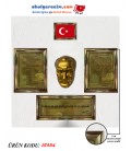 Atatürk Köşesi 5'li Set Pirinç Görünümlü Baskı Aynalı Çerçeveli Tablo