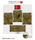 Atatürk Köşesi 5'li Set Pirinç Görünümlü Baskı Aynalı Çerçeveli Tablo