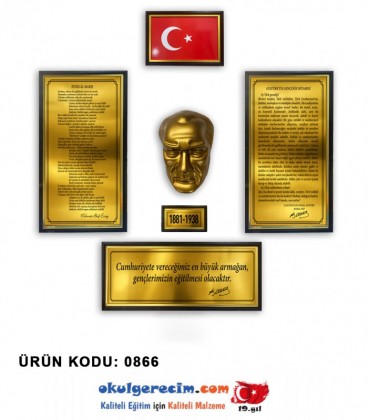 Atatürk Köşesi - Pirinç Görünümlü Ayna Yansımalı Metal Set (6'lı Set)