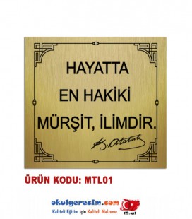 30x30 CM METAL LEVHA - Atatürk Köşesi İçin Altın Sarısı Metal Kaide Yazısı