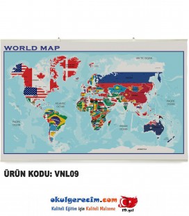 İngilizce Dünya Haritası - Vinil / Branda Baskı (110x74 cm)