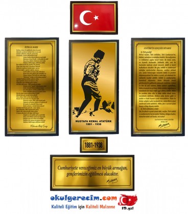 Atatürk Köşesi - Pirinç Görünümlü Metal Set (6'lı Set)